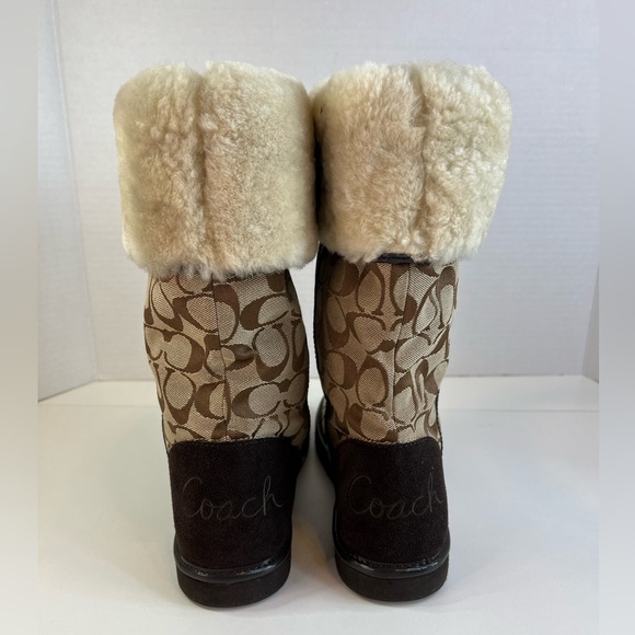 Coach Nikole Signature Khaki Chestnut Boots w/Fur Lining Size 10 - Picture 4 of 10